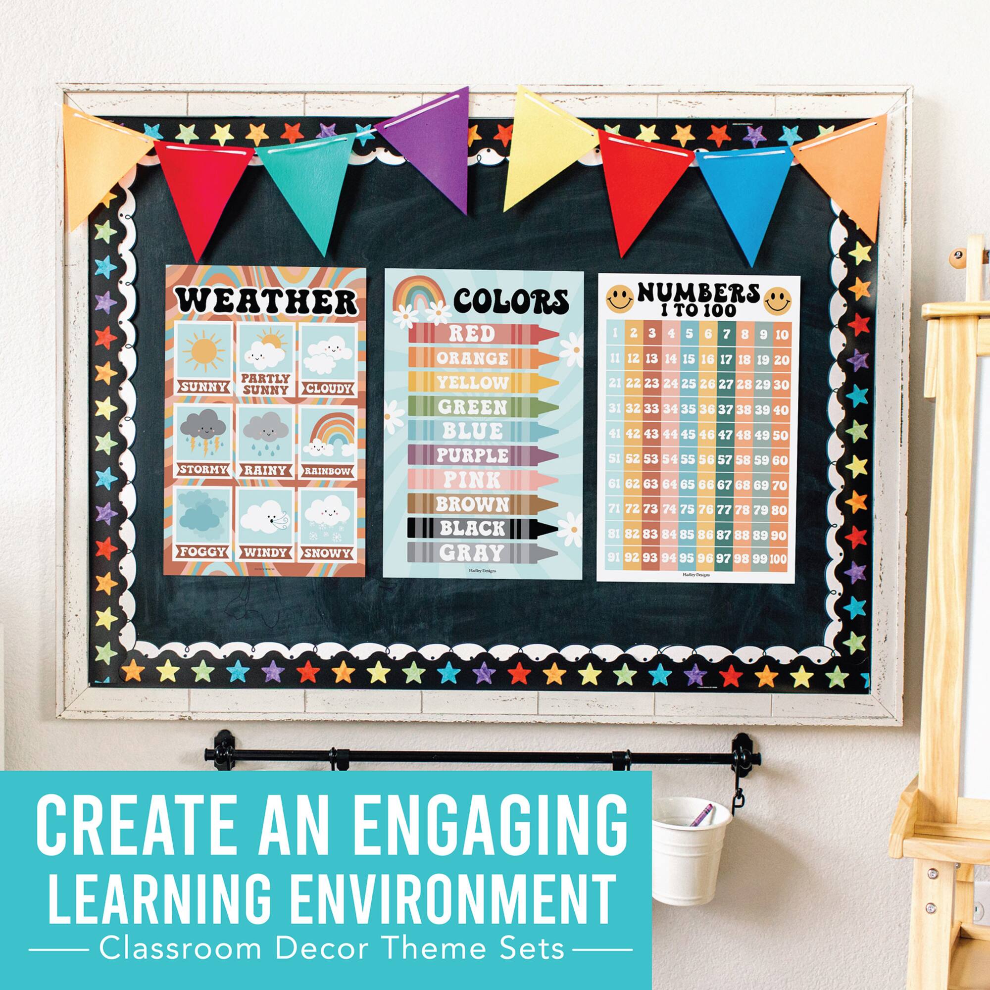 Hadley Designs 11" x 17" Designs Retro Boho Preschool Educational Laminated Posters Set